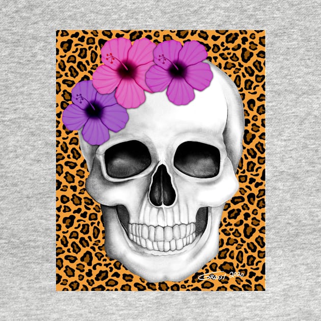 Skull With Flowers (On Leopard Print Background) by GDGCreations